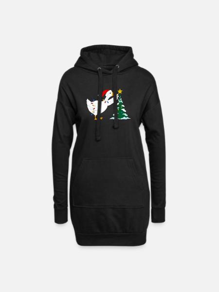 Gans und Weihnachtsbaum - Hoodie-Kleid - Schwarz
