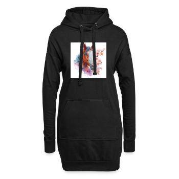 Cheval aquarelle avec des fleurs - Sweat-shirt à capuche long Femme - noir - Devant
