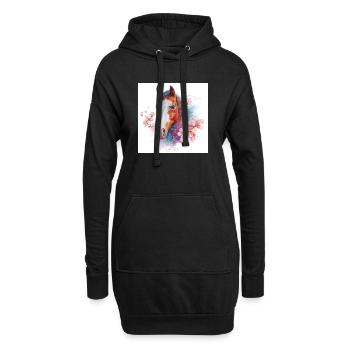 Cheval aquarelle avec des cerisiers en fleurs - Sweat-shirt à capuche long Femme - noir - Devant