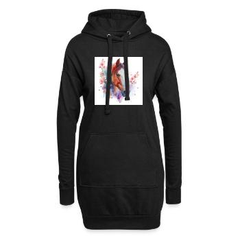 Aquarell Pferd und Blüten - Hoodie-Kleid - Schwarz - Vorne