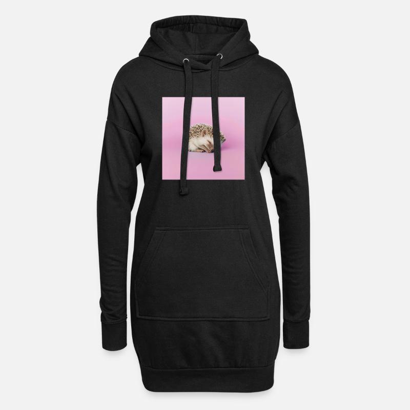 Schlafender Igel auf blassrosa Hintergrund - Hoodie-Kleid - Schwarz