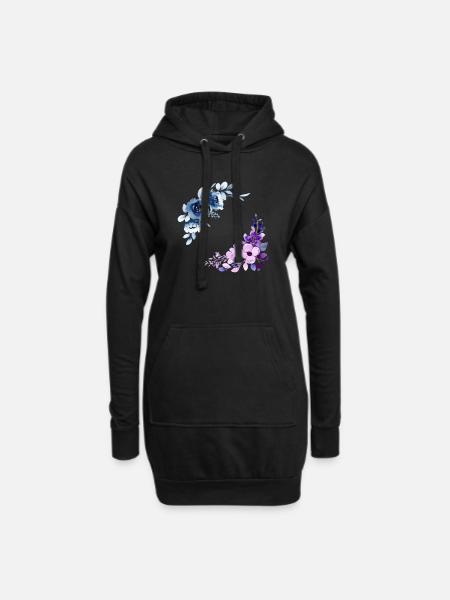 2 bouquets florales - Sweat-shirt à capuche long Femme - noir