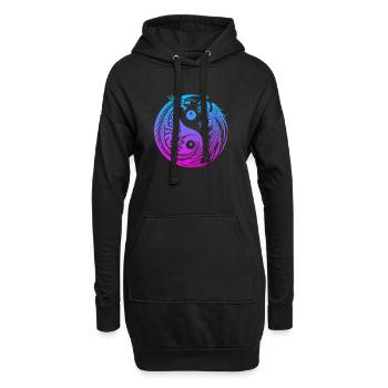 Yin Yang Drache und Phönix Neon - Hoodie-Kleid - Schwarz - Vorne