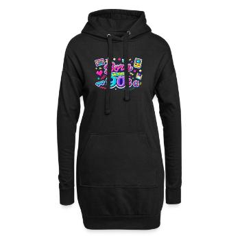 Né dans les années 90, style néon rétro - Sweat-shirt à capuche long Femme - noir - Devant