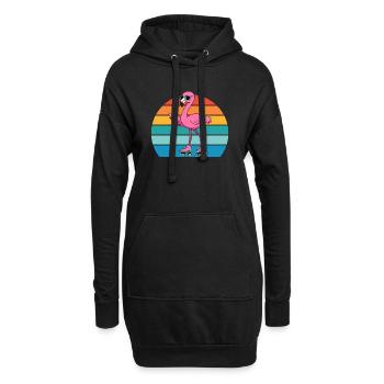 Exotischer Retro Rosa Flamingo Mit Sonnenbrille - Hoodie-Kleid - Schwarz - Vorne