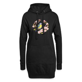 Blaumeise mit Kirschblüten Frühlingsmotiv - Hoodie-Kleid - Schwarz - Vorne