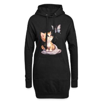 Kawaii Curious Chatten et Papillon 🐱🦋 - Sweat-shirt à capuche long Femme - noir - Devant