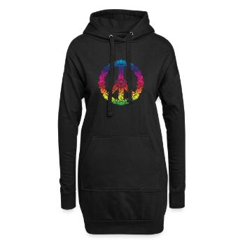 Peace Zeichen Blumen Floral Boho Style - Hoodie-Kleid - Schwarz - Vorne