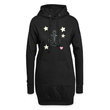 Anchor Hand Drawing with Star Heart - Hoodie Dress - black - Front