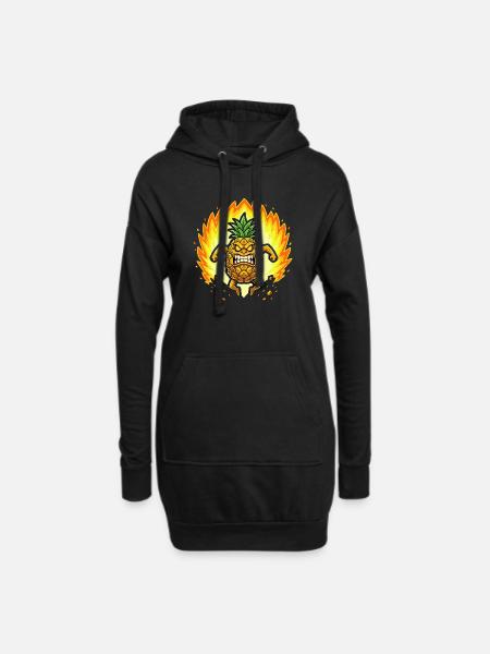 Wütende Ananas mit Flammen - Hoodie-Kleid - Schwarz