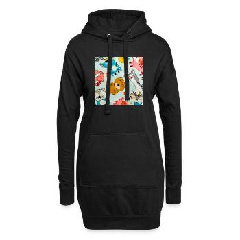 Verspielte Weltraumtier-Collage - Hoodie-Kleid - Schwarz - Vorne