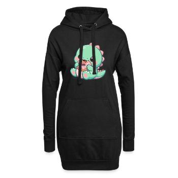 Petit dino grignotant un donut - Sweat-shirt à capuche long Femme - noir - Devant