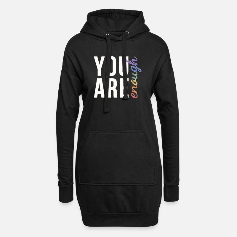 You Are Enough Typografie Regenbogen Pride - Hoodie-Kleid - Schwarz
