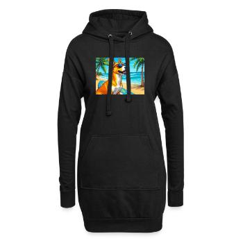 Strandhund mit Surfboard und Sonnenbrille - Hoodie-Kleid - Schwarz - Vorne