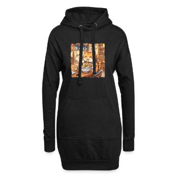Kawaii Ramen Cat Retro Japanese Noodles Artwork - Hoodie Dress - black - Front