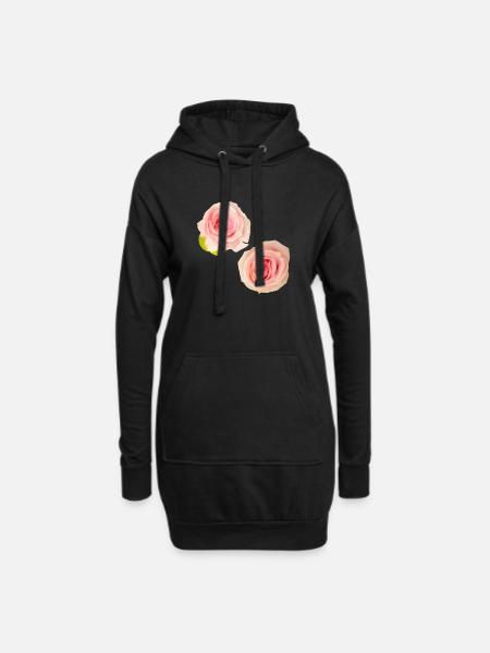 Isolated_Soft_Pink_Rose_Buds_Macro_Photography - Sweat-shirt à capuche long Femme - noir