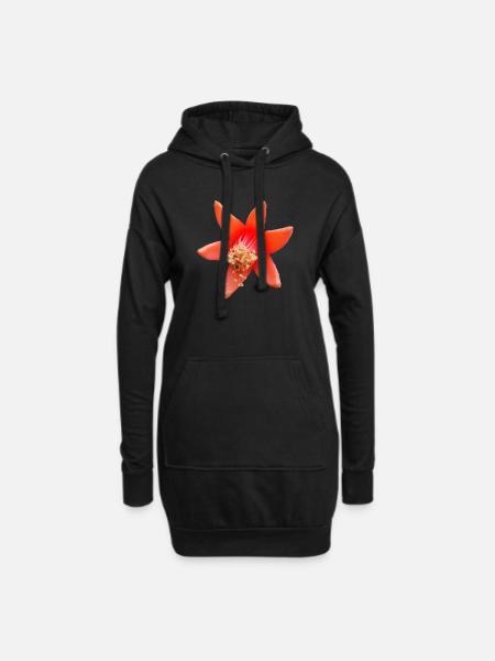 Pomegranate_Flower_Macro_Moody_Botanical_Art - Sweat-shirt à capuche long Femme - noir