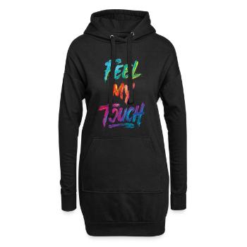 Feel My Touch Texte Coloré Peinture Imprimé - Sweat-shirt à capuche long Femme - noir - Devant
