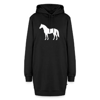 Silhouette du cheval en blanc sur fond noir - Sweat-shirt à capuche long Femme - noir - Devant