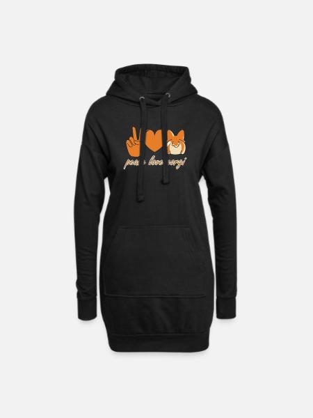Corgi Frieden Liebe Herz - Hoodie-Kleid - Schwarz