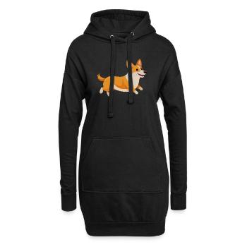 Corgi-Lauf - Hoodie-Kleid - Schwarz - Vorne