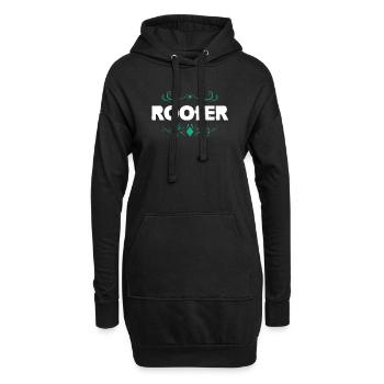Logo ROOFER avec ornement turquoise - Sweat-shirt à capuche long Femme - noir - Devant