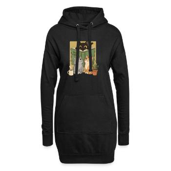 Retro Neugierige Lesekatze Graphic Book Lover Cat - Hoodie-Kleid - Schwarz - Vorne