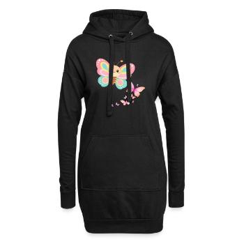 Pastel Butterfly Motif - Hoodie Dress - black - Front
