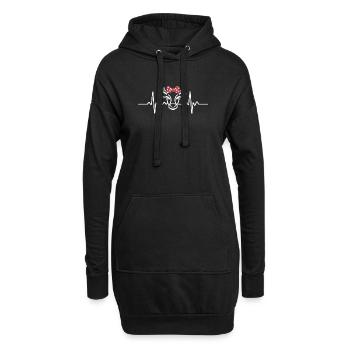 Herzschlag Kuh - Hoodie-Kleid - Schwarz - Vorne