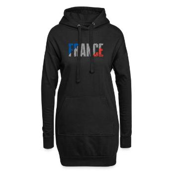 Frankreich Flagge Distressed Typografie - Hoodie-Kleid - Schwarz - Vorne