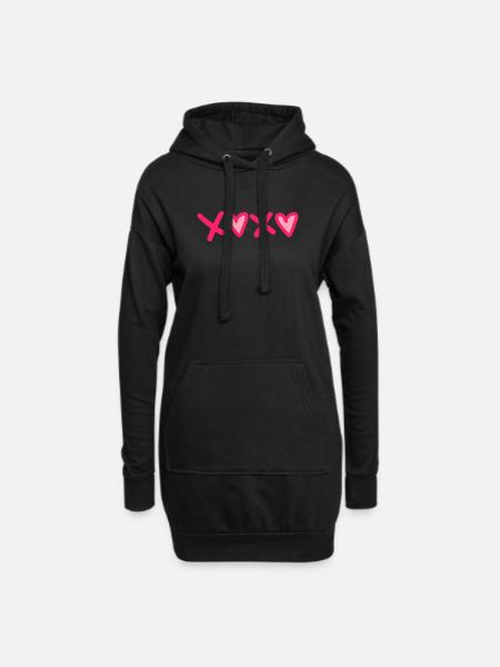 XOXO Herzen - Pink Love Statement - Hoodie-Kleid - Schwarz