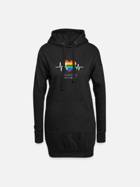 Conception de battement de cœur LGBTQ+ arc-en-ciel - Sweat-shirt à capuche long Femme - noir
