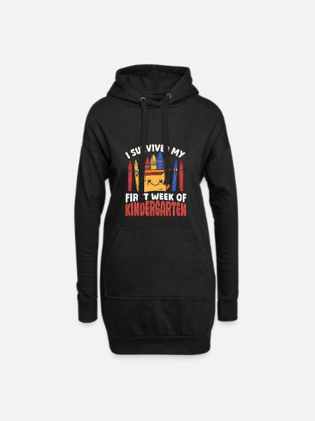 Vor K habe ich meine erste Kindergartenwoche - Hoodie-Kleid - Schwarz