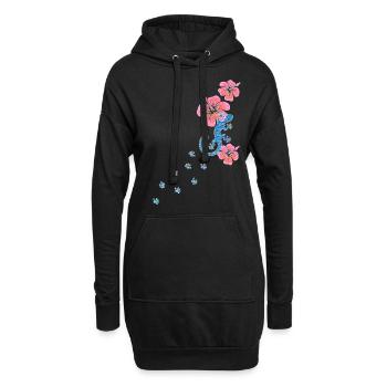 Gecko Fußabdruck mit Hibiskus, Glücksbringer Aloha - Hoodie-Kleid - Schwarz - Vorne