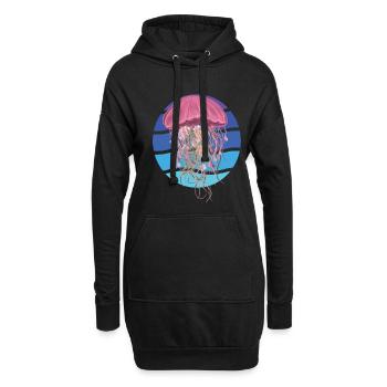 Ozean-Quallen-Kunst-Ozean-Leben-Unterwasserseetier - Hoodie-Kleid - Schwarz - Vorne