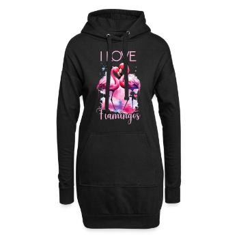 Flamingo I Love Couple Couple Romantique Coeur - Sweat-shirt à capuche long Femme - noir - Devant