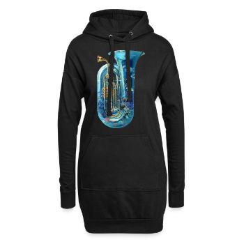 Tuba de poisson - Sweat-shirt à capuche long Femme - noir - Devant