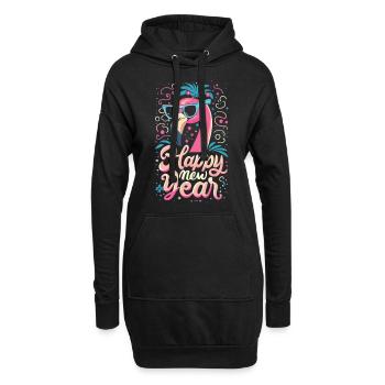 Happy New Year mit Flamingo Charme - Hoodie-Kleid - Schwarz - Vorne
