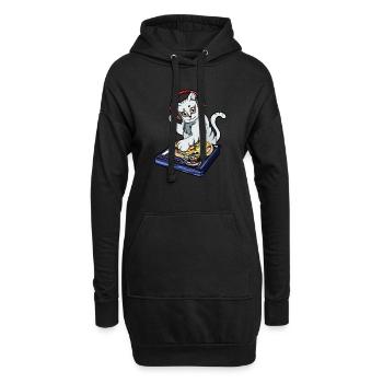 Katze Pizza DJ - Hoodie-Kleid - Schwarz - Vorne