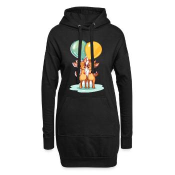 Hirsche, Kawaii, Karikatur, Haustier, Spielend, Mit, Balloons - Hoodie-Kleid - Schwarz - Vorne
