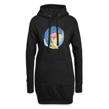 Flamingo-Surfer - Hoodie-Kleid - Schwarz - Vorne