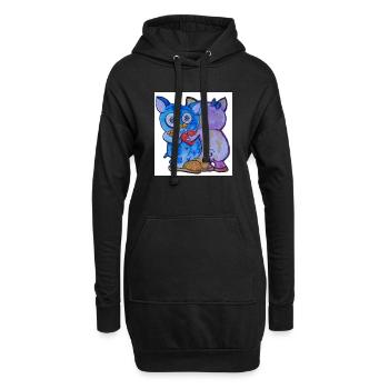 Liebes-Duo Katzengesicht mit Blumen - Hoodie-Kleid - Schwarz - Vorne