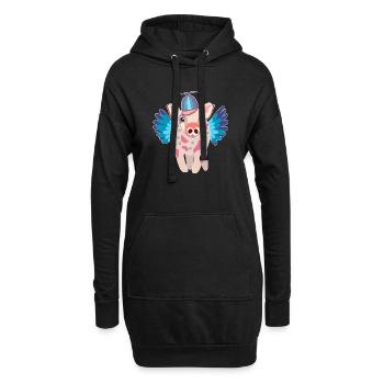 Pastellgeflügeltes Schwein mit Mütze - Hoodie-Kleid - Schwarz - Vorne