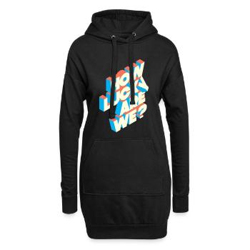How Lucky Are We? | Retro Typografie Statement - Hoodie-Kleid - Schwarz - Vorne