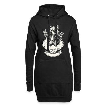 Retro Waschbär Musik Rock Band Lustig Süß - Hoodie-Kleid - Schwarz - Vorne
