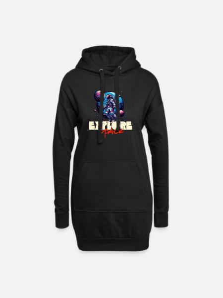 Explore Space Astronaut - Hoodie-Kleid - Schwarz
