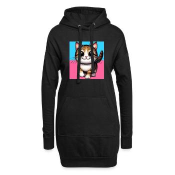 cat - Hoodie Dress - black - Front