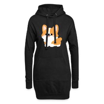 Corgi-Welpe Süßes Cartoon-Tee - Hoodie-Kleid - Schwarz - Vorne