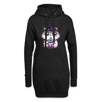 Chats buvant Bubble Tea Galaxy Boba Cat - Sweat-shirt à capuche long Femme - noir - Devant