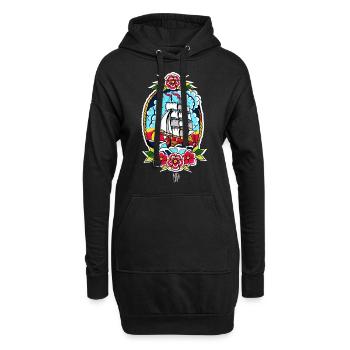 altes Schulboot - Hoodie-Kleid - Schwarz - Vorne